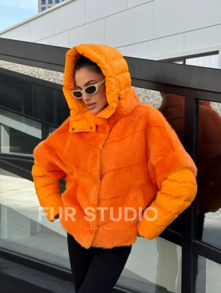 Зимняя куртка-жилет из меха норки цвет Orange - фото 15