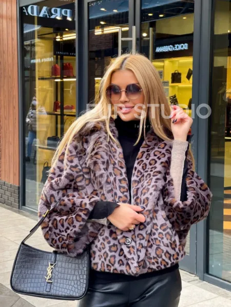 Полушубок из экомеха леопард - фото 0
