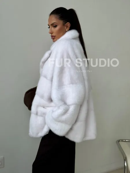 Белый норковый полушубок - фото 5