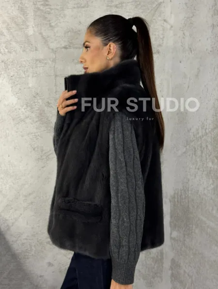 Норковая жилетка - графит - фото 4