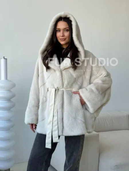 Шуба автоледи под пояс из меха норки - фото 8