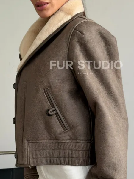 Короткая дубленка - воротник шаль - фото 2