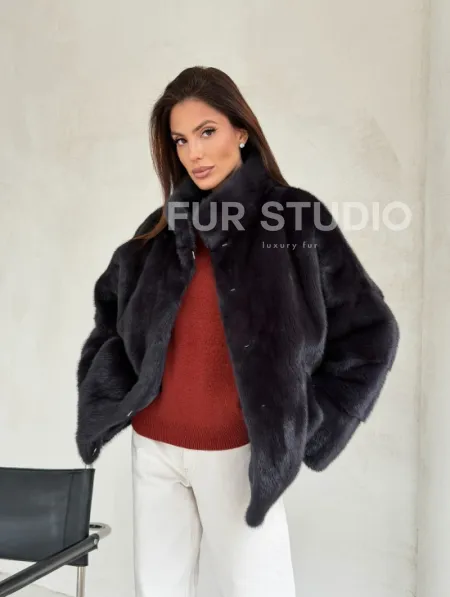 Норковый полушубок графит - стойка воротник - фото 11