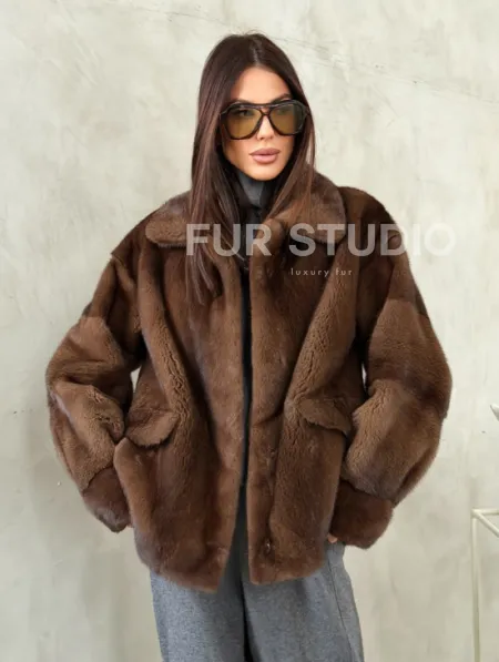 Короткая норковая шуба под соболь - фото 0