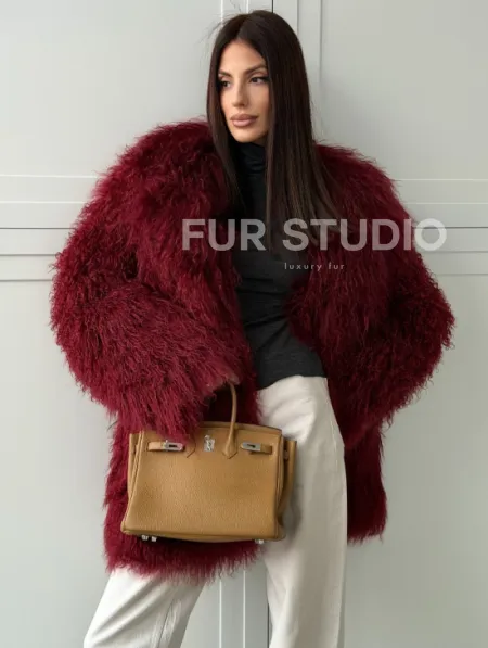 Шуба из ламы PREMIUM - бургунди - фото 6