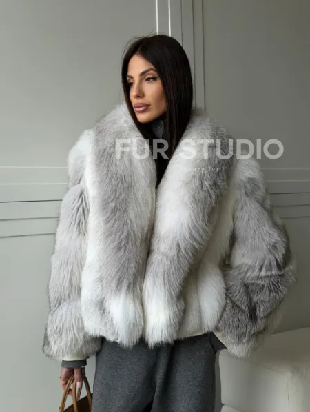 Полушубок из белой лисы, рукава - косички - фото 12