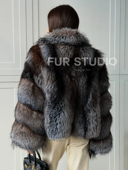 Шуба из меха блюфрост - воротник английский - фото 6