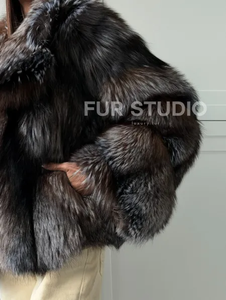 Шуба из меха блюфрост - воротник английский - фото 2