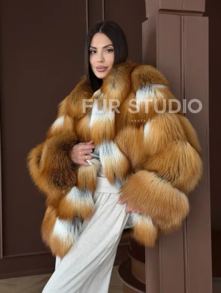 Короткая шуба из рыжей лисы - фото 10