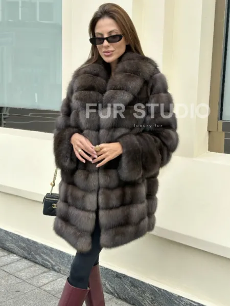 Роскошная шуба из меха баргузинского соболя - воротник шаль - фото 0