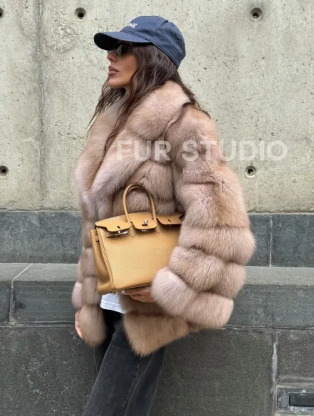 Шуба из меха куницы - цвет Tortora - фото 7
