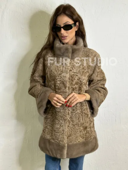 Каракульча стойка воротник отделка норка - пастель - фото 3