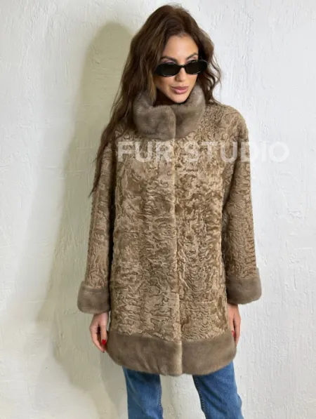 Каракульча стойка воротник отделка норка - пастель - фото 1