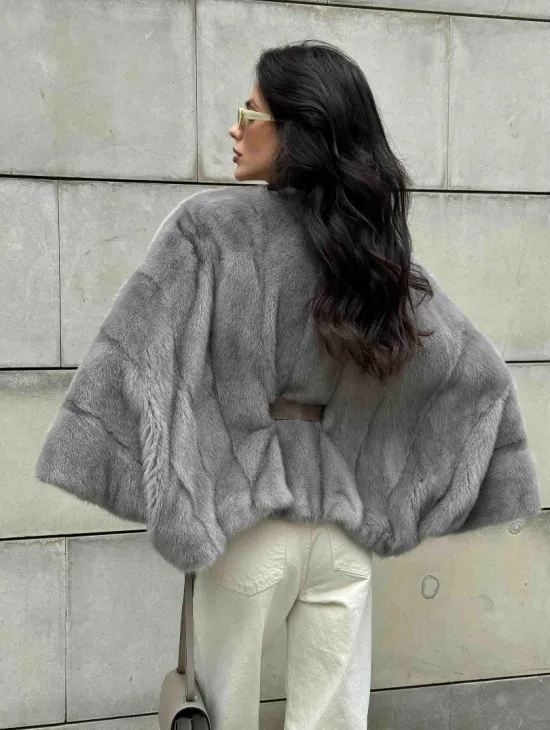 Модная летучая мышь из меха норки - цвет серый - фото 9