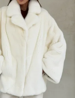 Шуба автоледи из белой норки NAFA MINK - роспуск - фото 2