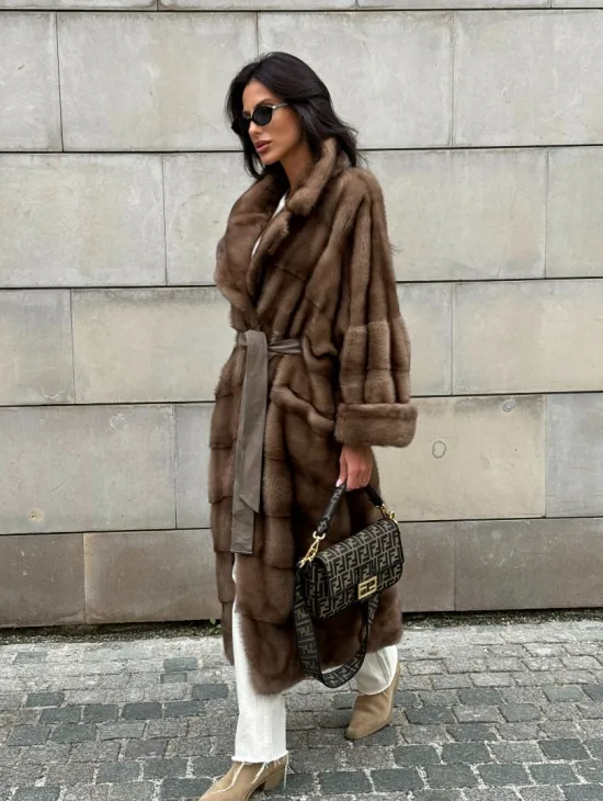 Кимоно шуба из меха норки - цвет темный пастель - фото 9