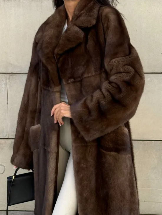 Норковая шуба, мех NAFA роспуск , английский воротник - цвет соболь - фото 2