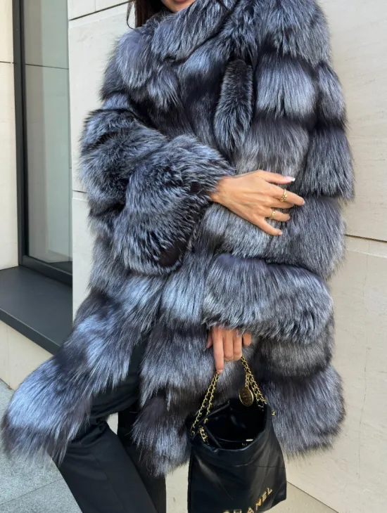 Шуба натуральная из чернобурки стойка воротник - фото 2