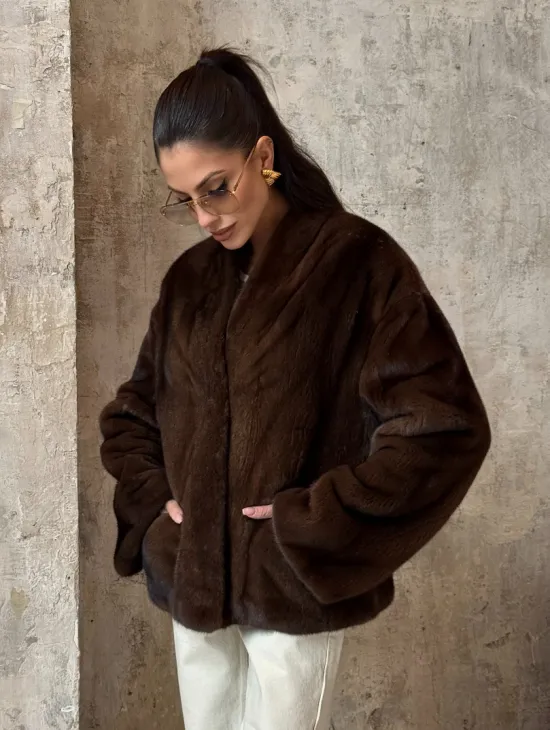 Полушубок женский из меха аукционной норки Браун Вельвет - фото 5