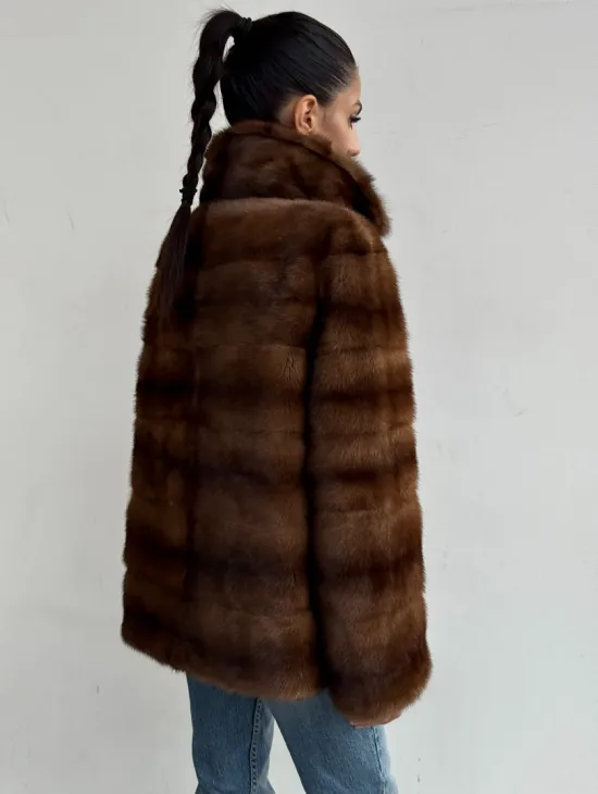 Шуба автоледи из соболиной норки, цвет соболь - фото 3