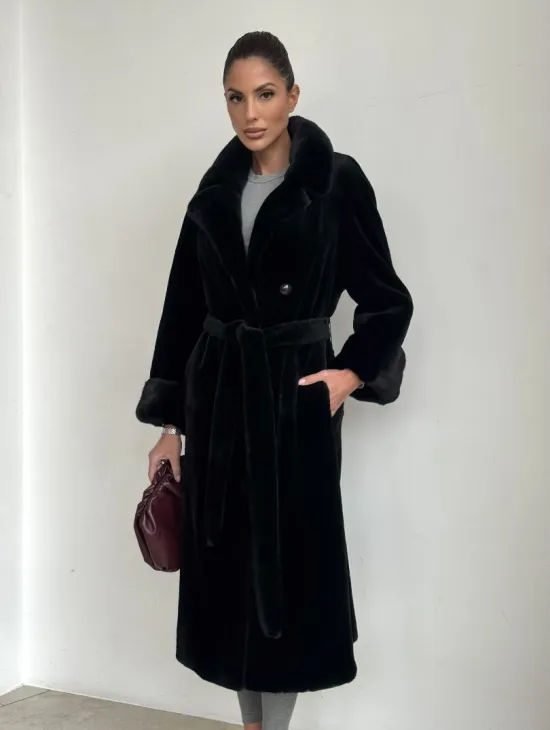 Элитная шуба из меха стриженой черной норки - фото 7