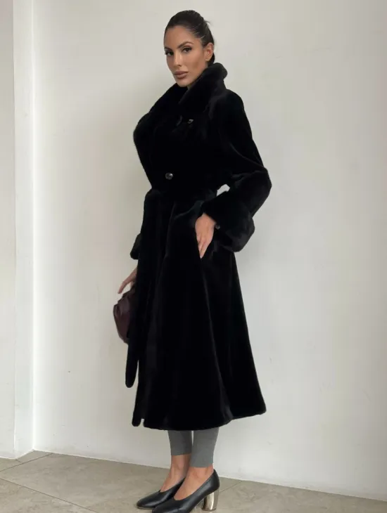 Элитная шуба из меха стриженой черной норки - фото 5