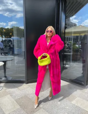 Норковая шуба в цвете фуксия длинная - фото 6