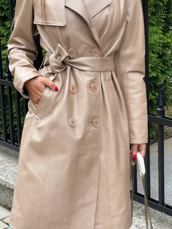 Кожаный тренч на пуговицах - фото 2