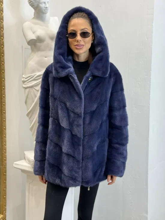 Короткая шуба из импортной норки с капюшоном - фото 2