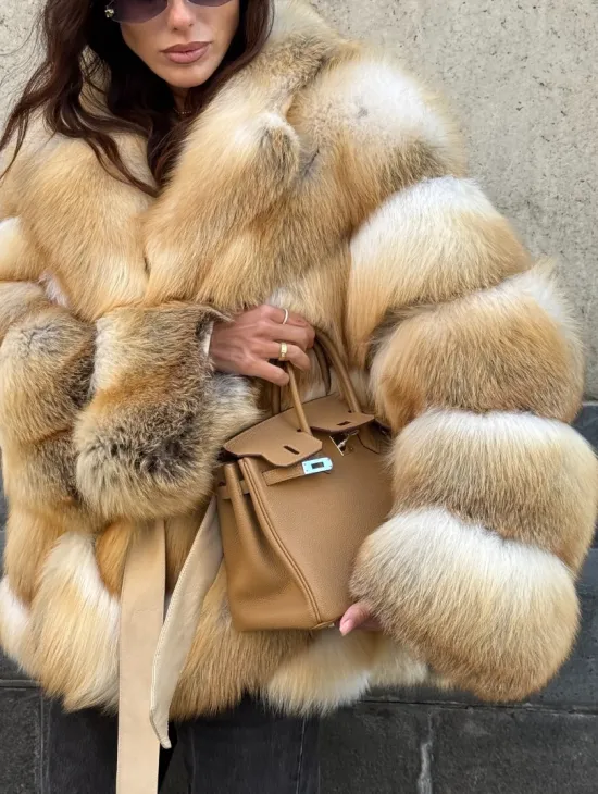 Шуба из меха лисы Golden Sunrise Premium с английским воротником - фото 2