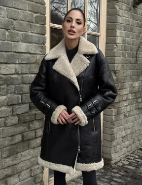 Удлиненная дубленка на белой овчине - фото 7