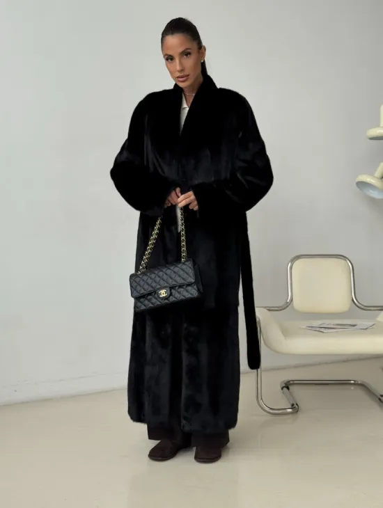 Длинная черная норковая шуба - фото 6