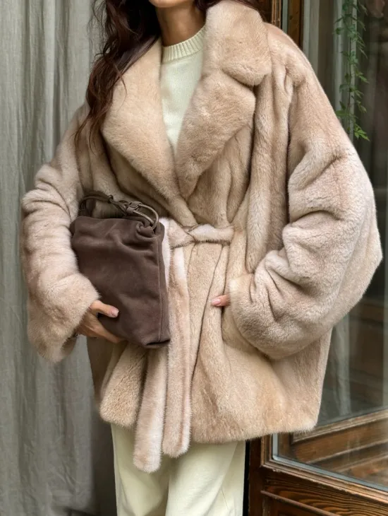 Натуральная норковая шуба - пастель - фото 1