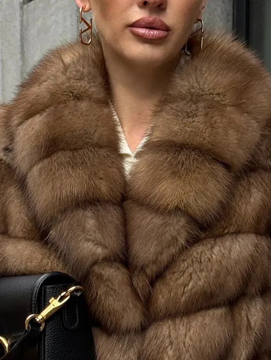 Шуба из куницы с воротником шаль - фото 1