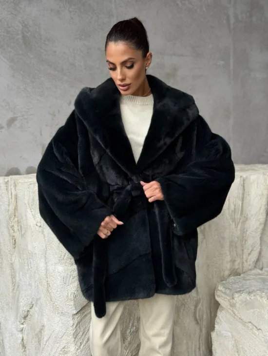 Шуба норковая летучая мышь с капюшоном - фото 7