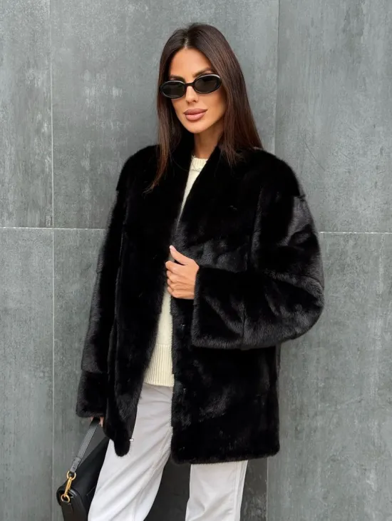 Черный норковый полушубок - фото 4