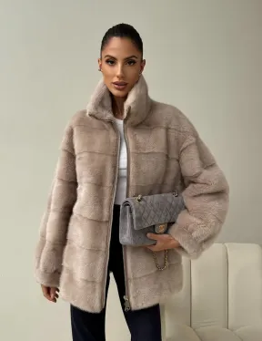 Норковая куртка стойка воротник - фото 9