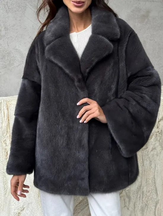 Серый норковый полушубок - автоледи - фото 2