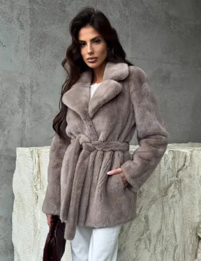 Норковая шуба - жакет с поясом - фото 8