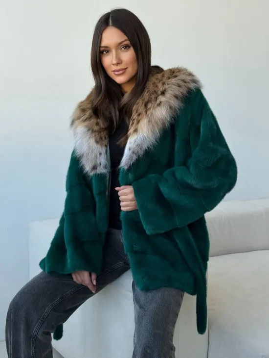 Норковая шуба с капюшоном из рыси - фото 7