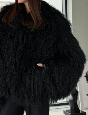 Полушубок черный из ламы - фото 1