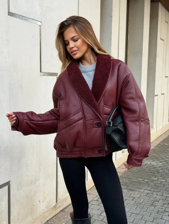 Дубленка женская зимняя - воротник шаль - фото 9