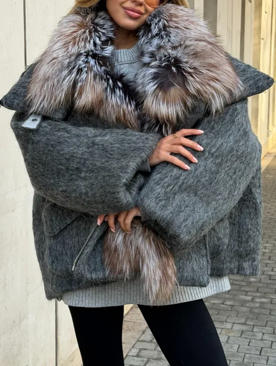 Шерстяная куртка - пуховик с мехом лисы - фото 3