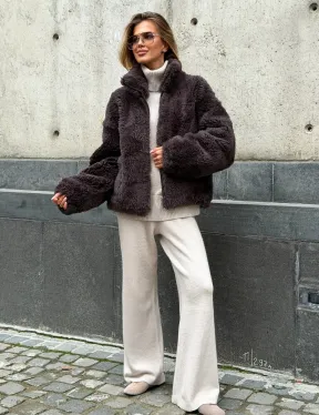 Натуральная двухсторонняя дубленка - бомбер - фото 7