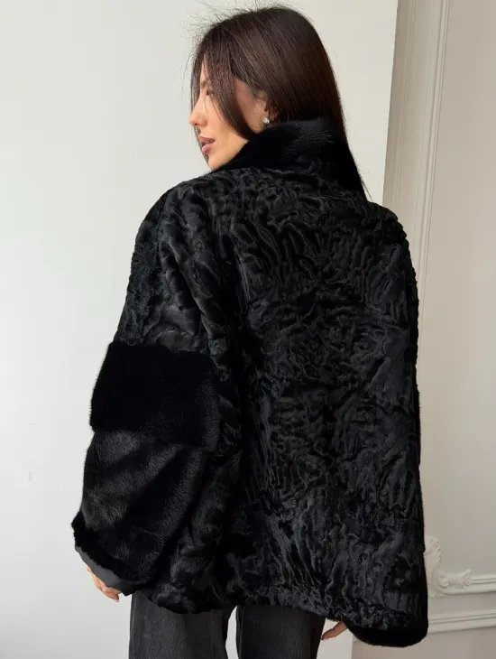 Полушубок из каракуля с норкой - фото 5
