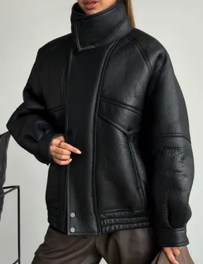 Черная натуральная дубленка из овчины - фото 2