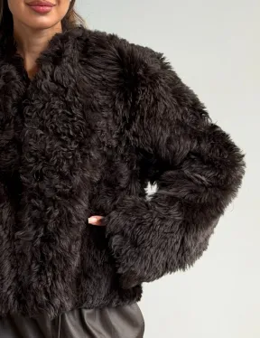 Дубленка кроп-топ из овчины калган - фото 1