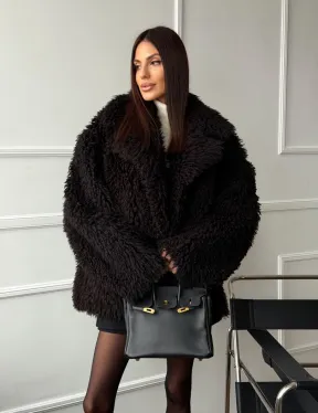 Коричневая дубленка из меха Тиградо - фото 15