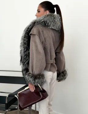 Полупальто с мехом чернобурки - фото 4