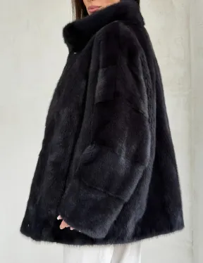 Норковый полушубок графит - стойка воротник - фото 2